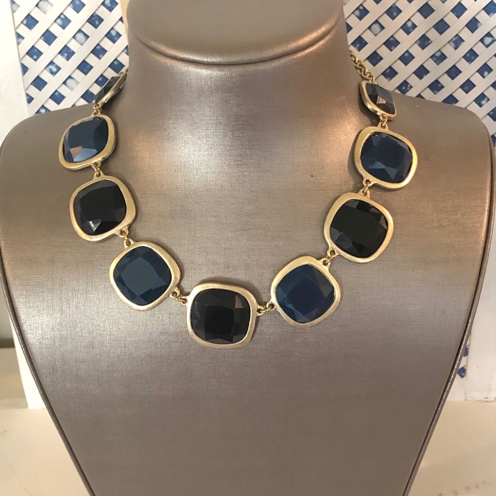 Gold Statement Necklace with Blue Stone